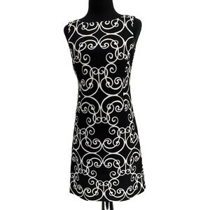 Ann Taylor Woman Black White Sheath Dress Size 0 = XS Lined Geometric Sleeveless